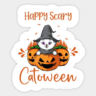 Halloween scary witches - wishes - pumpkin - catoween cat Sticker